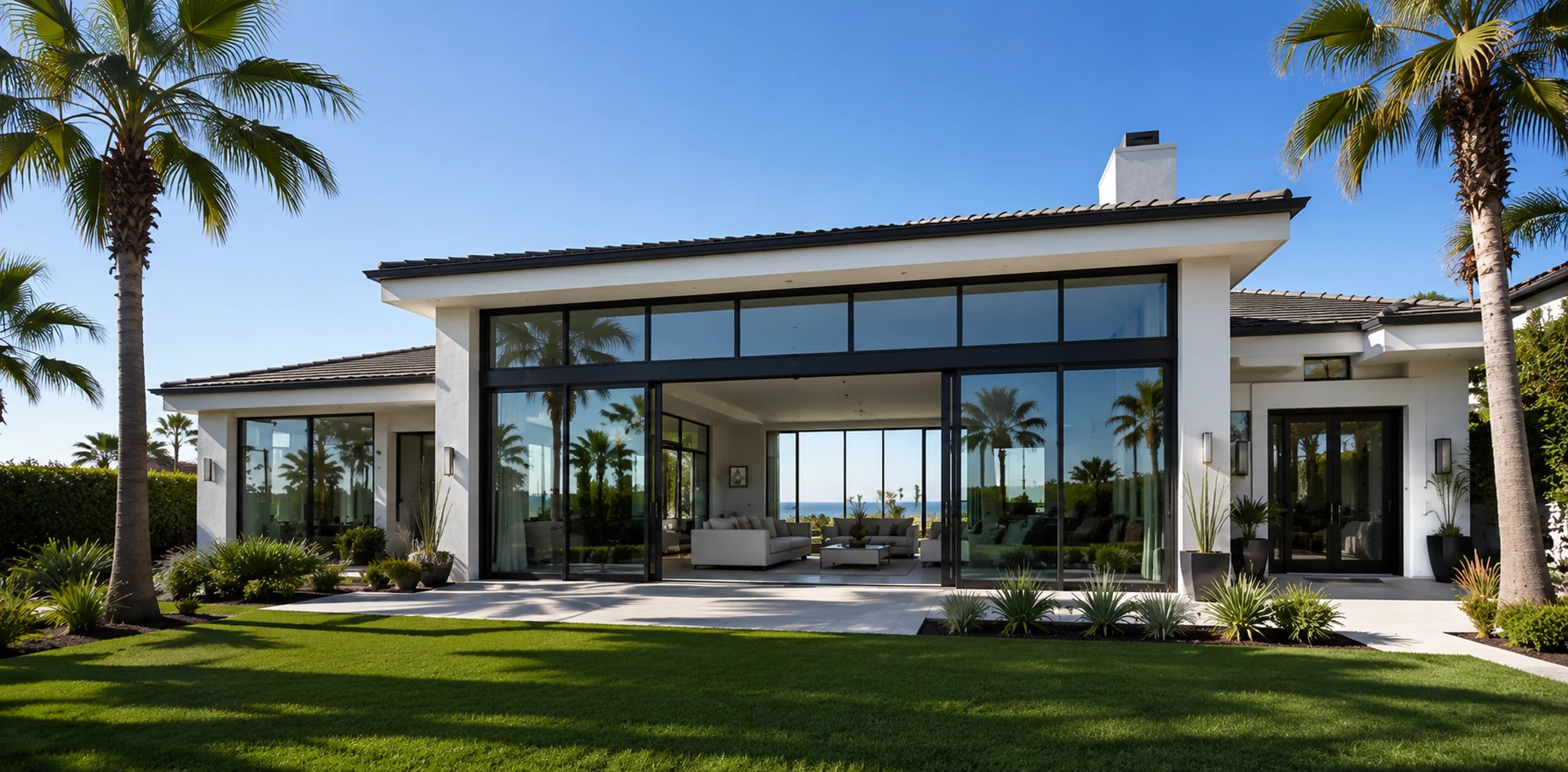 Beautiful Orange County home with sparkling clean windows, blue sky and bright California sunshine