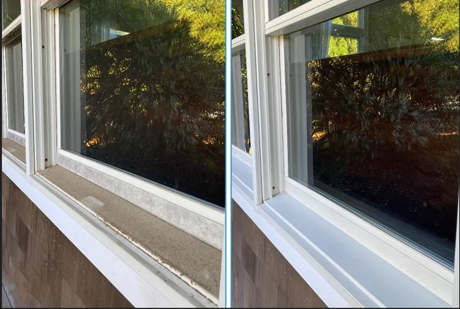 Window frame, screen, track and sill cleaning service detail