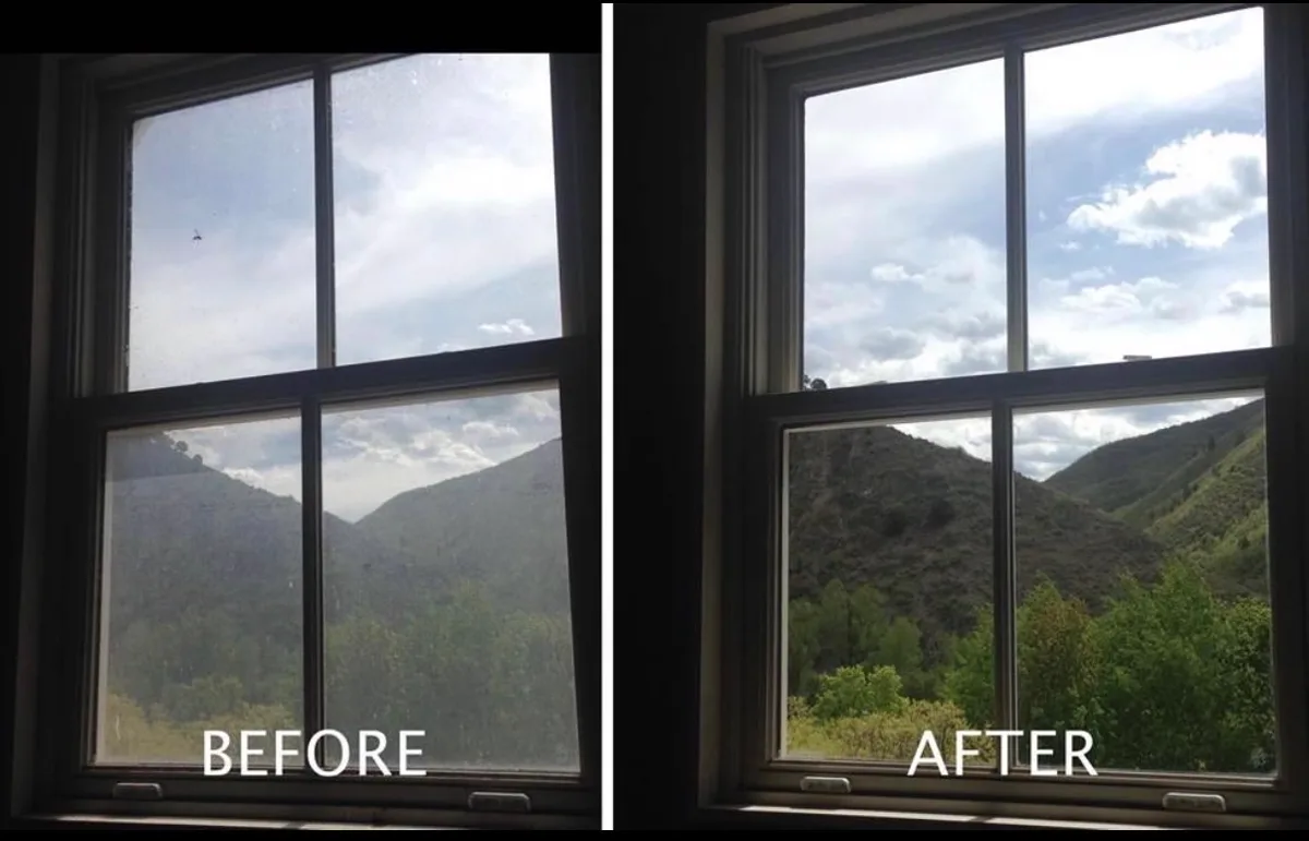 Before and after, glass detail in Newport Beach